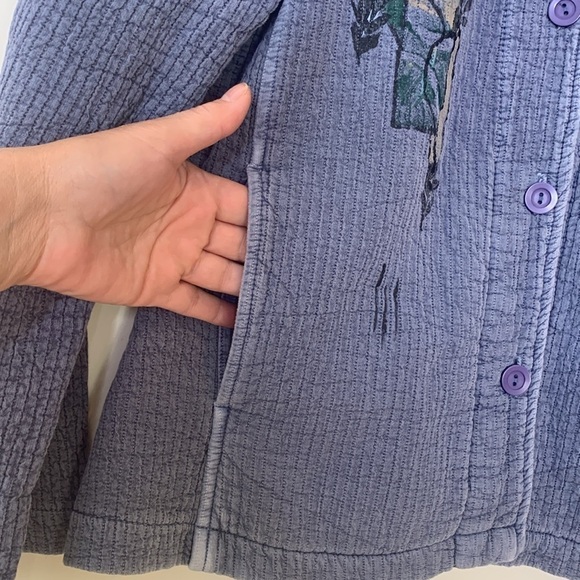 Linda K Originals | Blue Hand Painted Button Down Textured 100% Cotton Jacket M - Picture 13 of 17